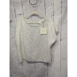 Cynthia Rowley Shirt L 100% Linen Floral Boxy Oversized Button Back Coastal New‎